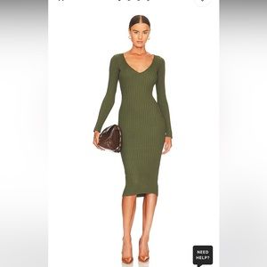 Bekah Deep V Midi Dress in Olive Green